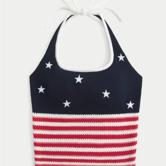 Hollister American Flag Pattern Crochet-Style Halter Top​ - Picture 3 of 4